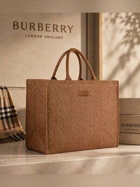 Burberry Brown rattan Tote Bag with Dual Top Handles